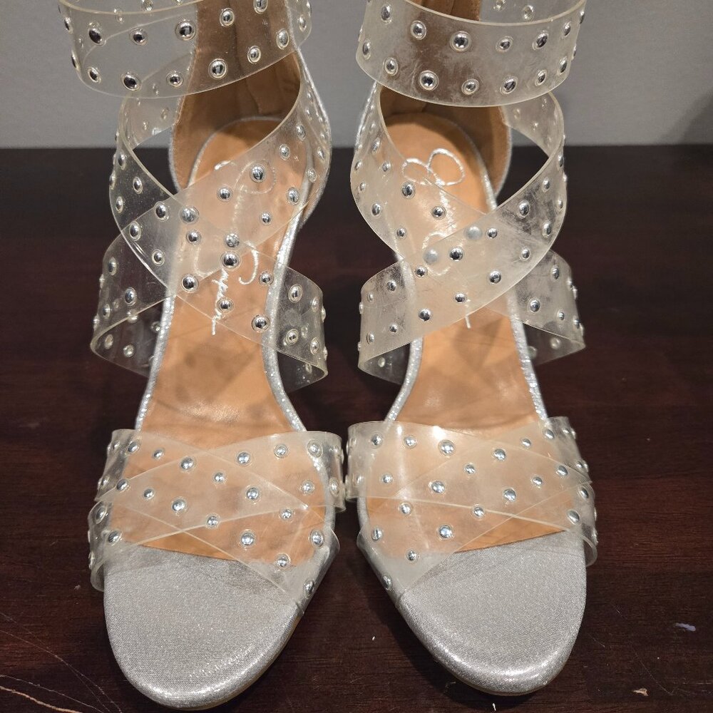 Jessica Simpson Silver Clear Studded Heels Size 6.5